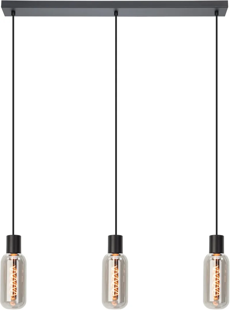 Majone Hanglamp - E27 - 77 cm - Zwart | Grijs - Smoke Glas - Rookglas de EGLO en Noir – photo produit