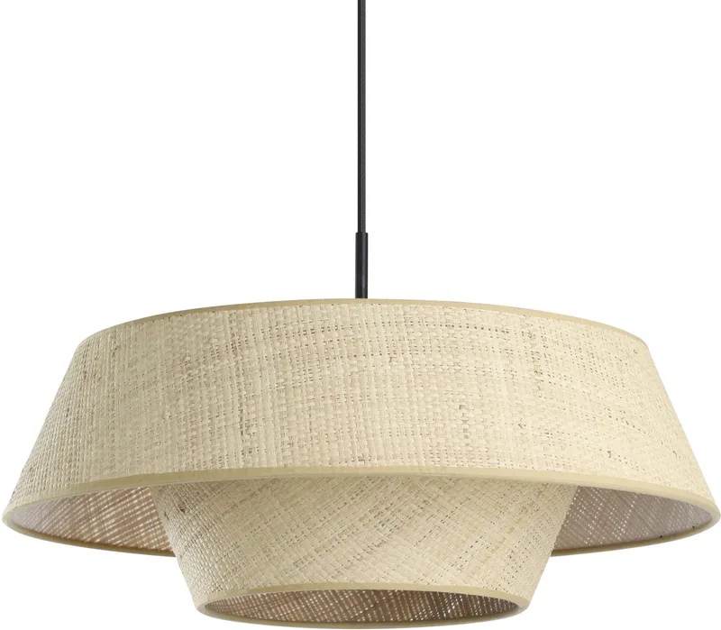 Marford Hanglamp - E27 - Ø 50 cm - Zwart | Natuur | Raffia fra EGLO i Sort, Natuurlijk – produktbillede