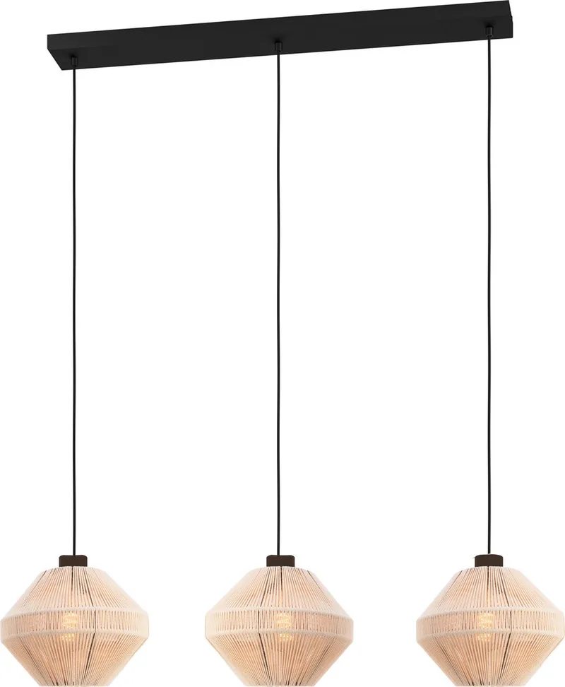 Midsumer Hanglamp - 3 x E27 - 92 cm - Zwart | Crème - Textiel by EGLO in Black – product photo