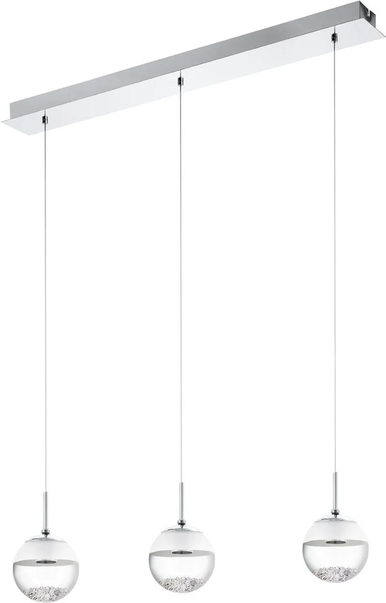 Montefio 1 - Hanglamp - 3 Lichts - LED - Chroom - Glas, Kristal - Wit, Helder de EGLO en Gris – photo produit