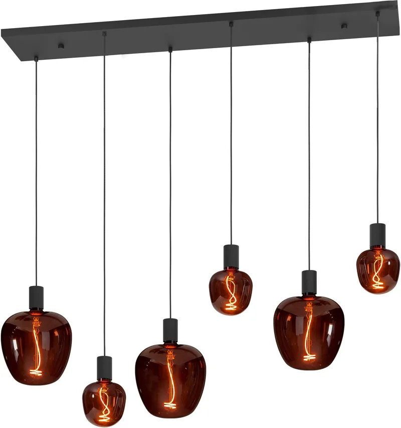 Nogalte hanglamp - 6-lichts - E27 - 130 cm - Rechthoek by EGLO in Black – product photo