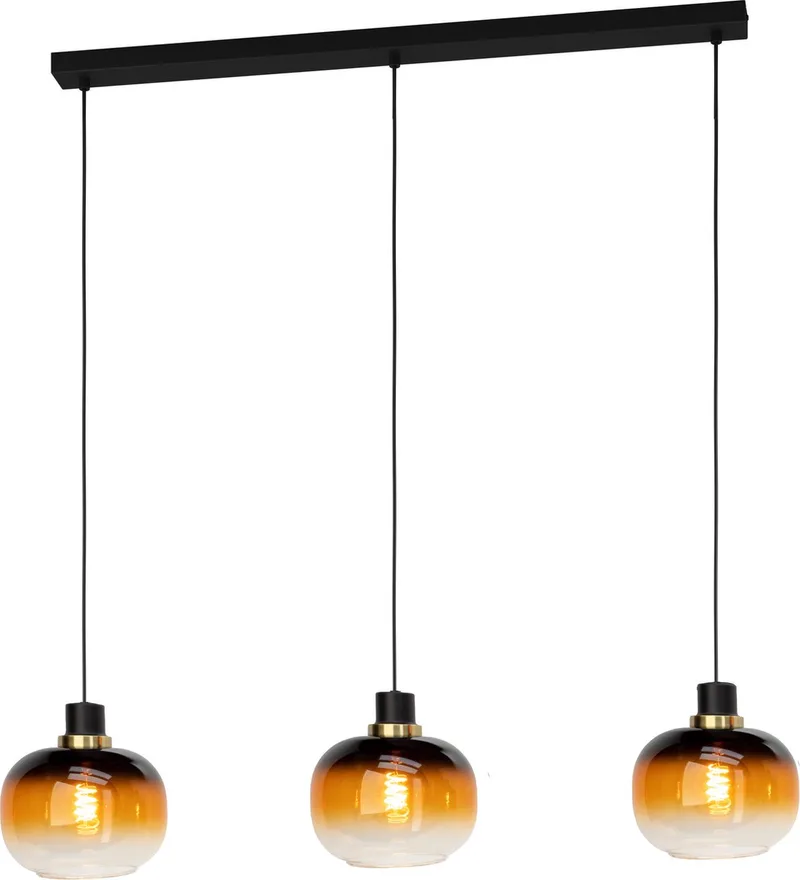 Oilella Hanglamp - E27 - 95 cm - Amber glas - Zwart/Geelkoper de EGLO en Noir – photo produit