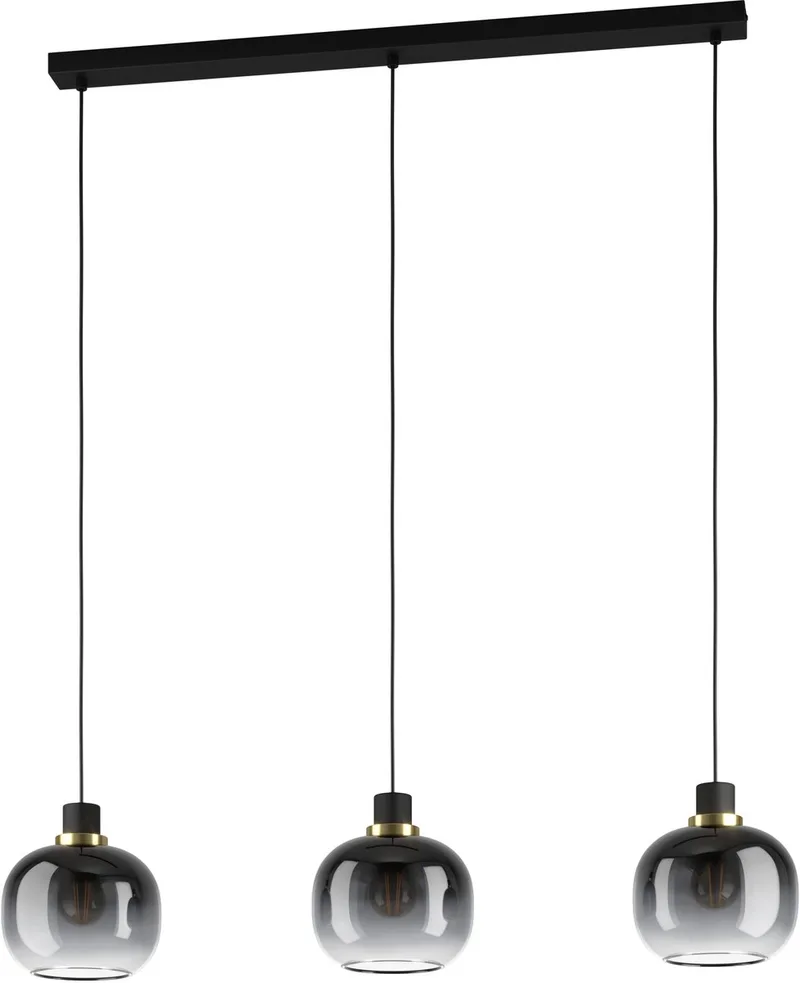 Oilella Hanglamp - E27 - 95 cm - Smoke glas - Zwart/Geelkoper by EGLO in Black – product photo