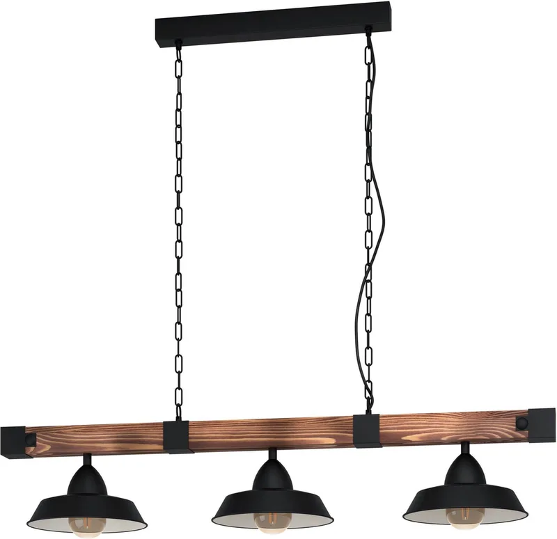 Oldbury Hanglamp - 3-Lichts - E27 zwart/bruin - FSC Hout de EGLO en Noir – photo produit