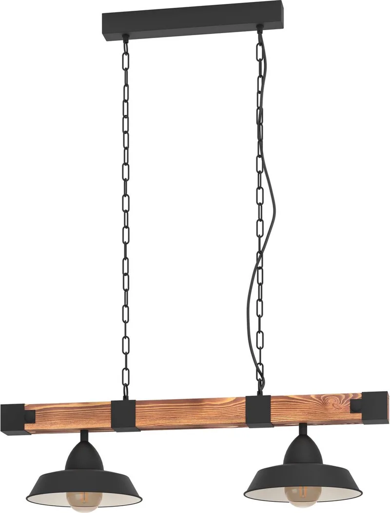 Oldbury Hanglamp - E27 - 86 cm - Zwart/Bruin/Landelijk - FSC Hout de EGLO en Noir – photo produit