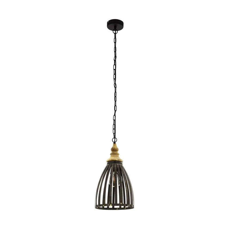 Oldcastle Hanglamp - 1 lichts - Ø23cm. - E27 - Metaal/hout de EGLO en Noir, Marron – photo produit