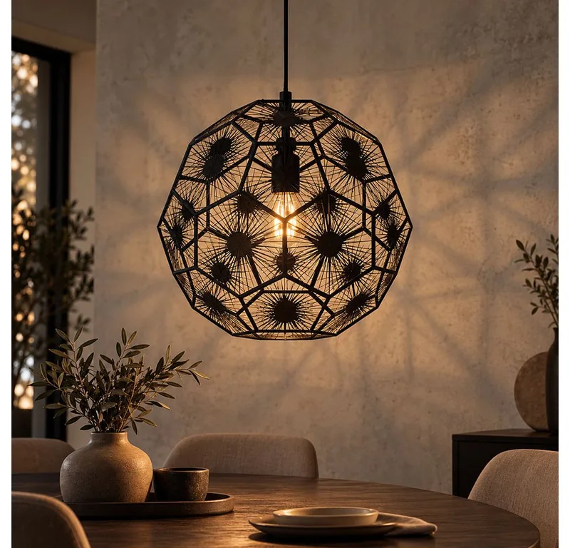 Pendelleuchte, Leuchtmittel nicht inklusive, Design Pendelleuchte Stahl E27 Hängelampe Fünfecke H 150 cm von EGLO in Schwarz – Produktfoto