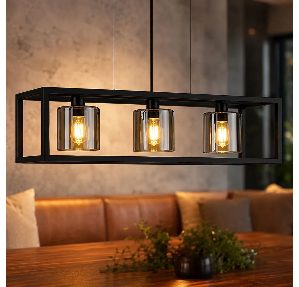 Pendelleuchte, Leuchtmittel nicht inklusive, Pendelleuchte Hängelampe Esszimmerlampe Rauchoptik Glas L110cm de EGLO en Noir – photo produit