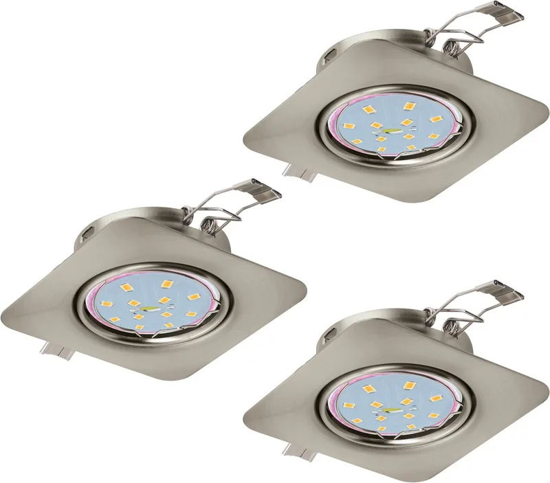 Peneto - Inbouwspotje - LED - 87X87mm. - Nikkel-Mat - Set 3 Spots - Richtbaar de EGLO – photo produit