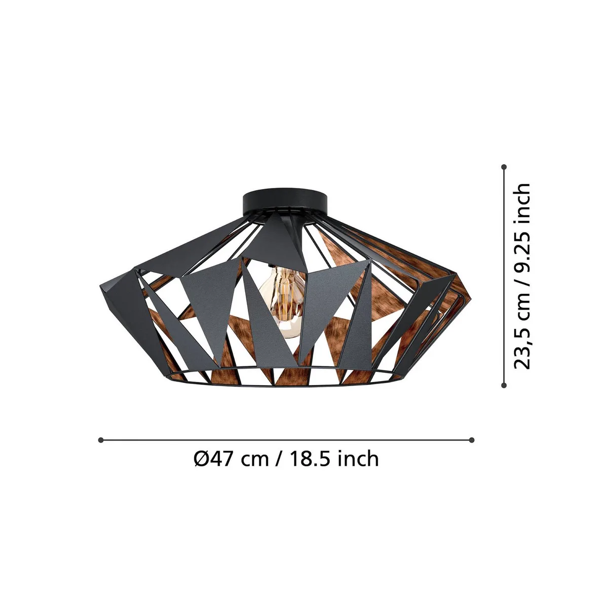 Plafondlamp Carlton, Ø 47 cm, zwart/koper fra EGLO i Sort, Kobber – produktbillede 3 af 4