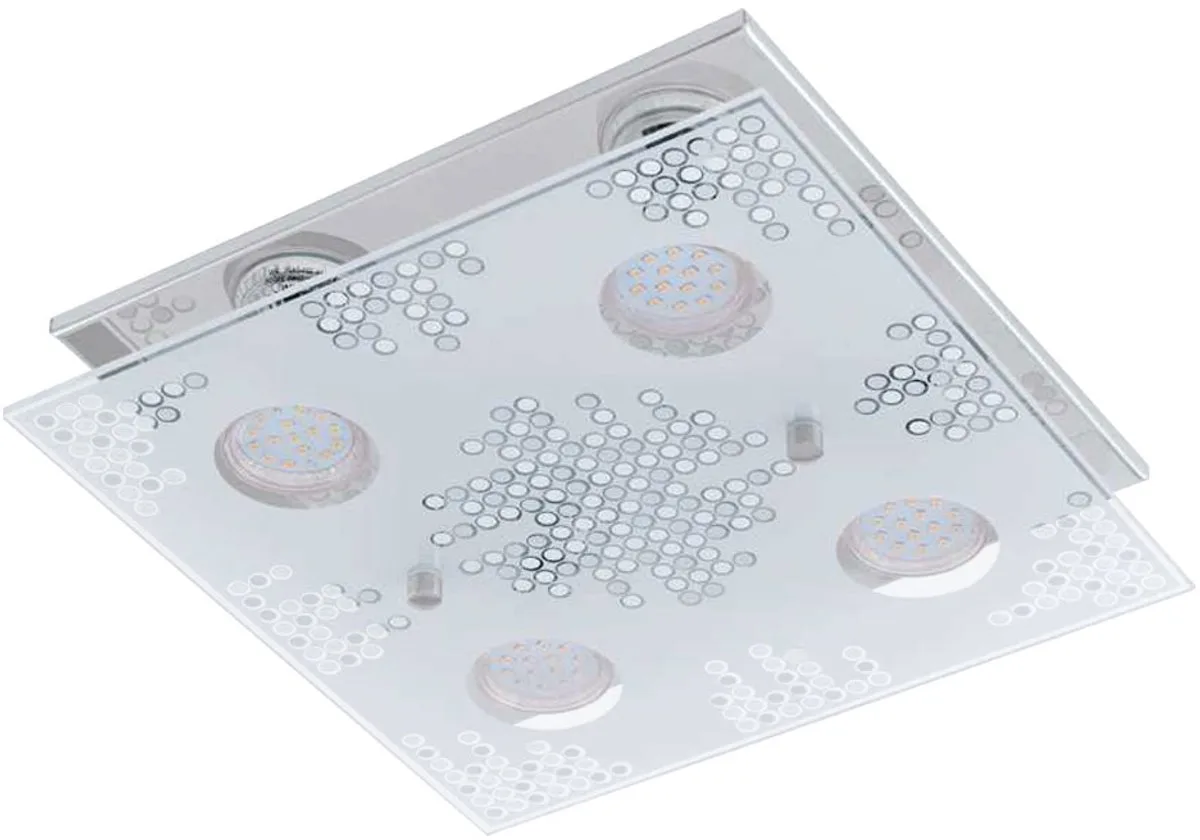 Plafondlamp chroom roestvrij staal glas vierkante plafondlamp, 4x GU10 LED 4x 200 lumen warm wit, 29x29x8,5cm, woonkamer eetkamer Eglo 75234 de EGLO en Gris – photo produit