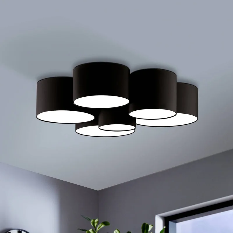 Plafondlamp Pastore 2, Ø 99 cm, zwart, 6-lamps, stof de EGLO en Noir, Blanc – photo produit