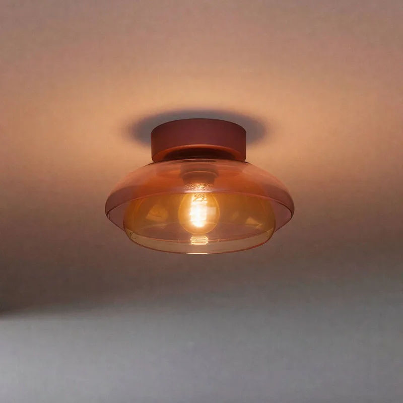 Plafondlamp Salesiani, bordeauxrood, glas, metaal, E27 van EGLO in Bordeauxrood, Rosé, Amber – productfoto