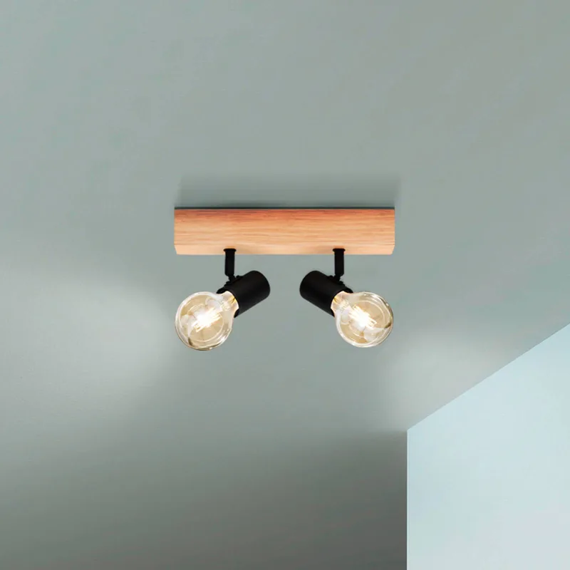Plafondlamp Townshend 3 van hout, 2-lamps de EGLO en Licht hout – photo produit