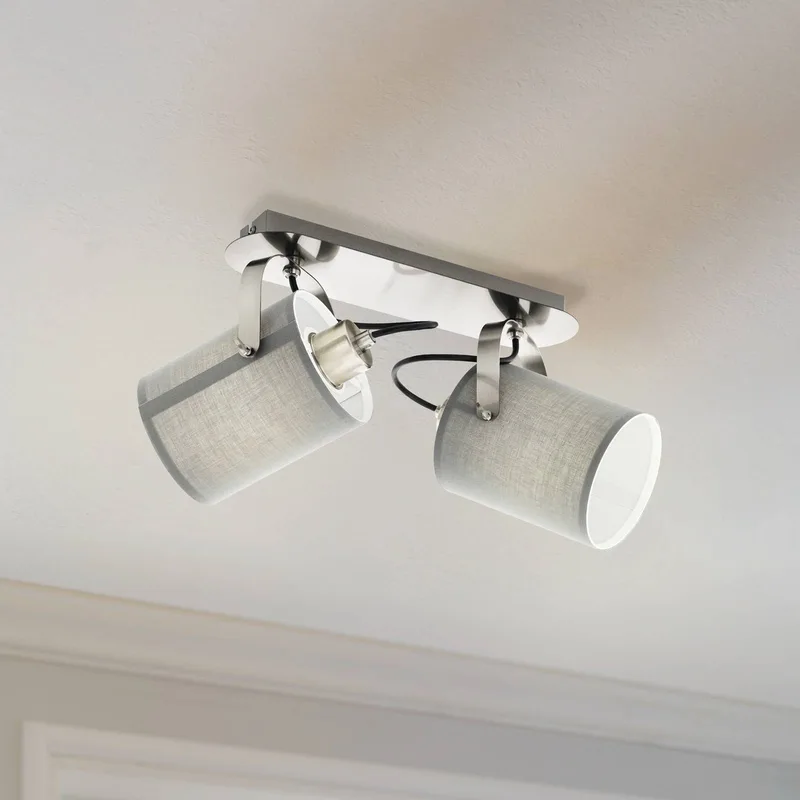 Deckenlampe Villabate mit 2 grauen Textilschirmen von EGLO in Mat nikkel, Grau – Produktfoto