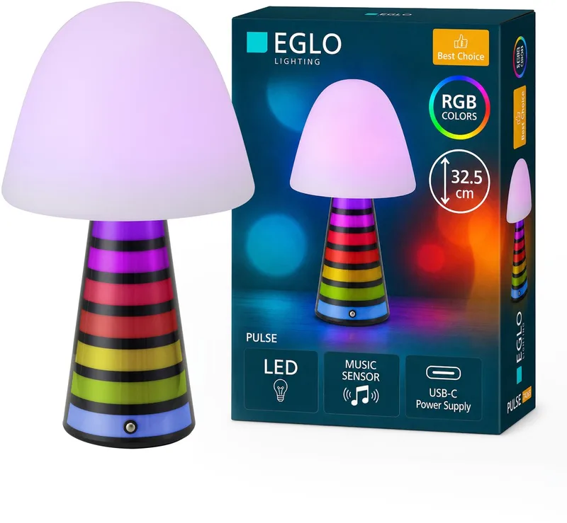 Pulse Tafellamp - 32,5 cm - Zwart/Wit/Kleurrijk - Dimbaar - Muzieksensor de EGLO en Noir – photo produit