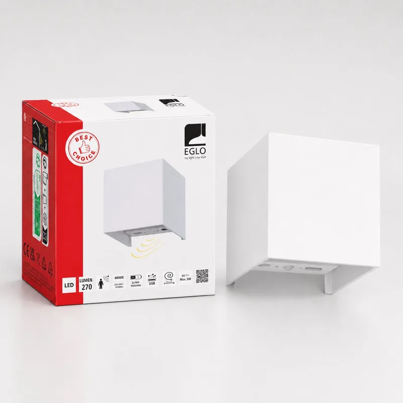Rincine Wandlamp Buiten - Sensor - Oplaadbaar (tot 72 uur licht) - 10 cm - Draadloos - Dimbaar de EGLO en Blanc – photo produit