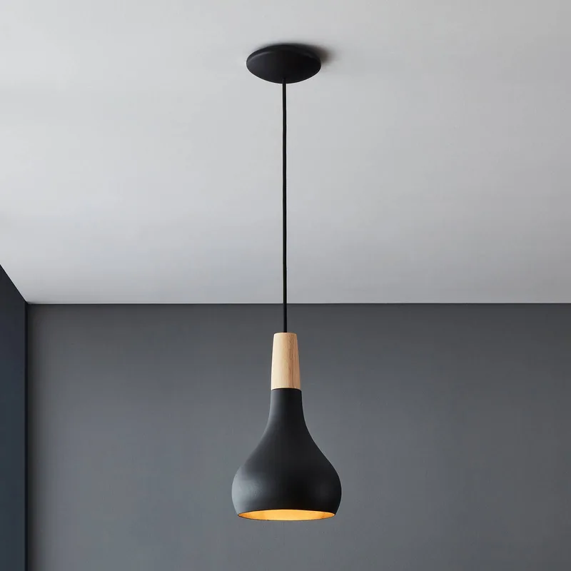 Sabinar hanglamp, 1-lamp, zwart, Ø 18 cm by EGLO in Black, Licht hout – product photo