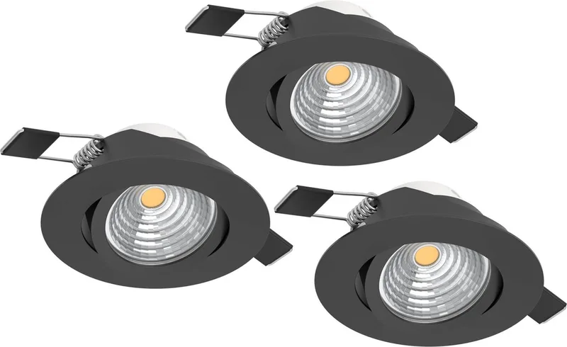 Saliceto Inbouwspot - LED - Ø 8.8 cm - Dimbaar - Set van 3 stuks - Kantelbaar by EGLO in Black – product photo