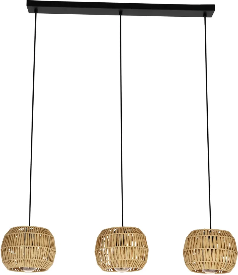 Sheldon Hanglamp - E27 - 91 cm - Zwart/Natuurlijk/Bruin - Papier de EGLO en Noir – photo produit