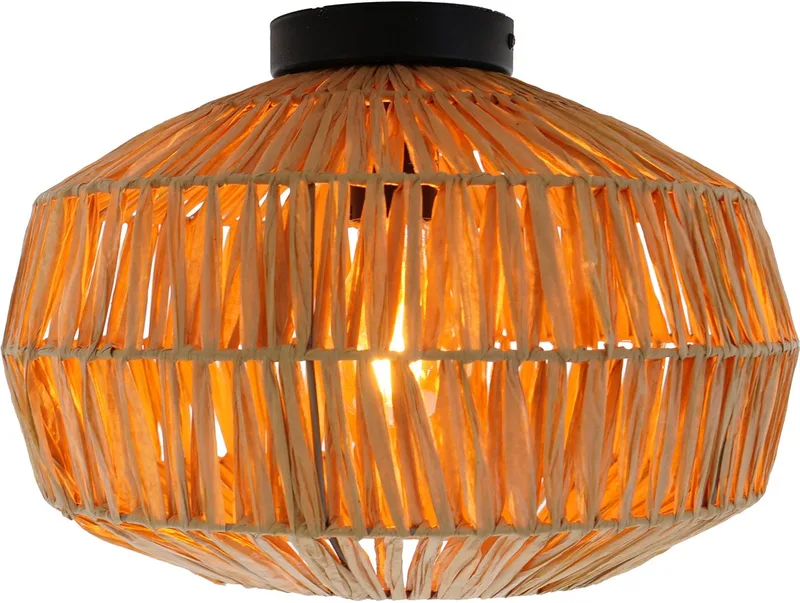 Sheldon Plafondlamp - E27 - Ø 38 cm - Zwart/Natuurlijk/Bruin - Papier de EGLO en Noir – photo produit