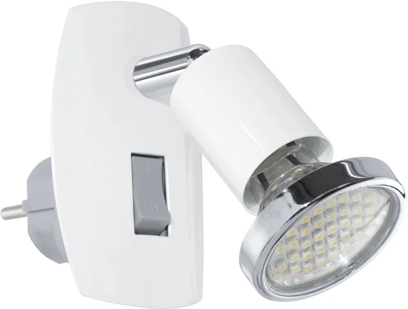 Steckdosenleuchte MINI 4 Steckerlampe - Stahl - GU10 - 1X2,8W - IP20, Ein-/Ausschalter, Leuchtmittel wechselbar, Steckdosenspot, Steckdosenstrahler, Schalfzimmerleuchte, L7 x H10 cm de EGLO en Blanc – photo produit