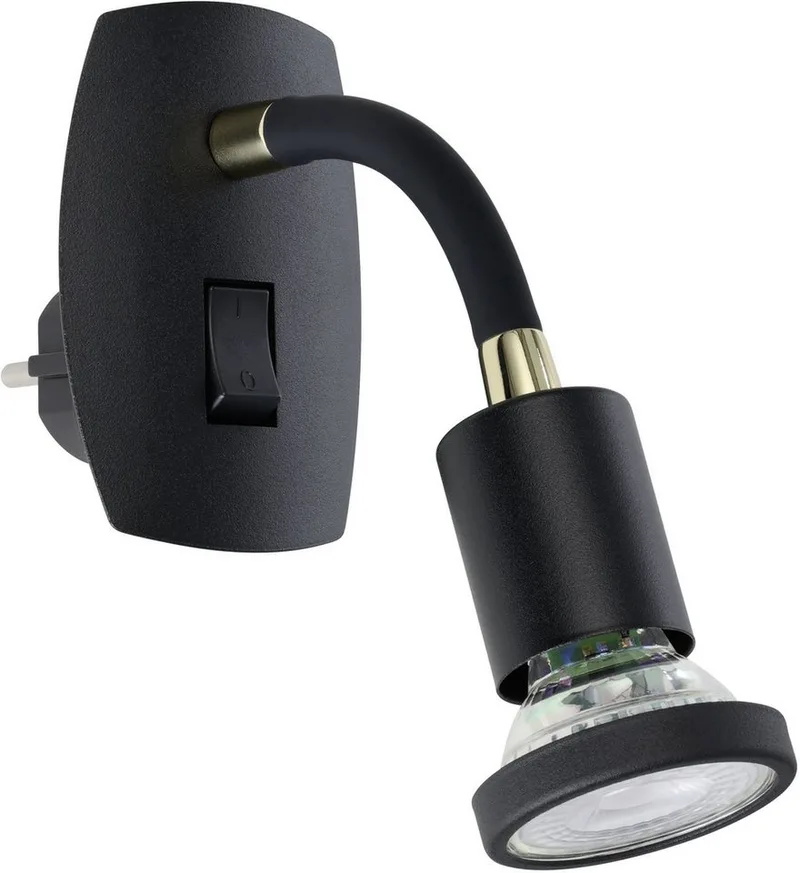 Steckdosenleuchte PARRINI Steckerlampe - Stahl, Kunststoff - GU10 - 1X4,5W - IP20, Ein-/Ausschalter, Leuchtmittel wechselbar, Steckdosenspot, Steckdosenstrahler, Schalfzimmerleuchte, L7xH10xAL18cm de EGLO en Noir – photo produit