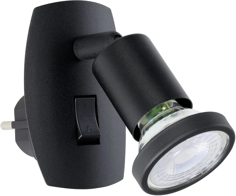 Steckdosenleuchte PARRINI Steckerlampe - Stahl, Kunststoff - GU10 - 1X4,5W - IP20, Ein-/Ausschalter, Leuchtmittel wechselbar, Steckdosenspot, Steckdosenstrahler, Schalfzimmerleuchte, L7 x H10 cm de EGLO en Noir – photo produit