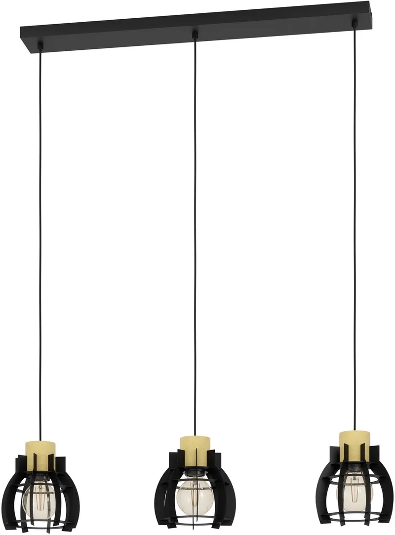 Stillington 1 Hanglamp - E27 - 88 cm - Zwart | Bruin - Hout | Staal de EGLO en Noir, Marron – photo produit