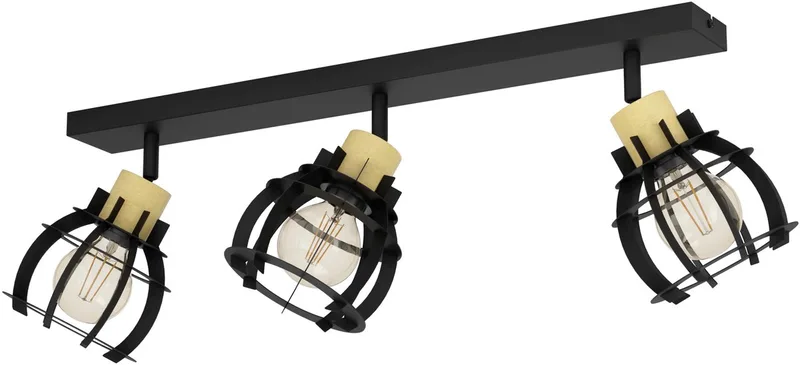 Stillington 1 Spot - E27 - 71 cm - Zwart | Bruin - Hout | Staal de EGLO en Noir – photo produit