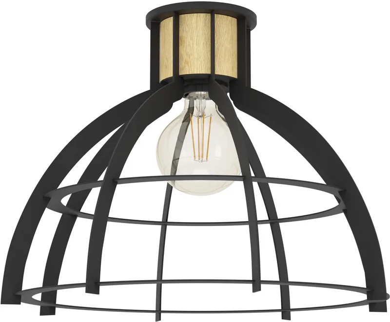 Stillington Plafondlamp - E27 - Ø 41,5 cm - Zwart | Bruin - Staal | Hout de EGLO en Noir – photo produit