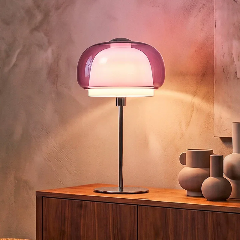 Tafellamp Belomontejo, roze-transparant, glas, E27 de EGLO en Roze-transparant, Chrome, Blanc – photo produit
