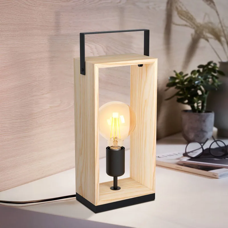 Famborough bordlampe med lys træramme fra EGLO i Sort, Licht hout – produktbillede