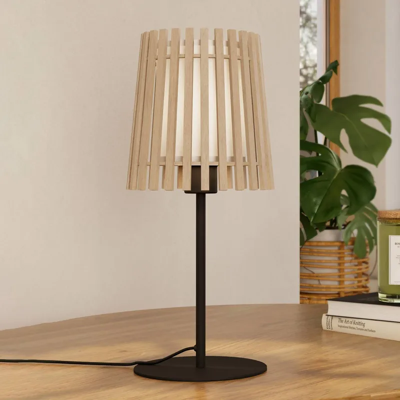 Tafellamp Fattoria met dubbele kap de EGLO en Licht hout, Blanc, Noir – photo produit