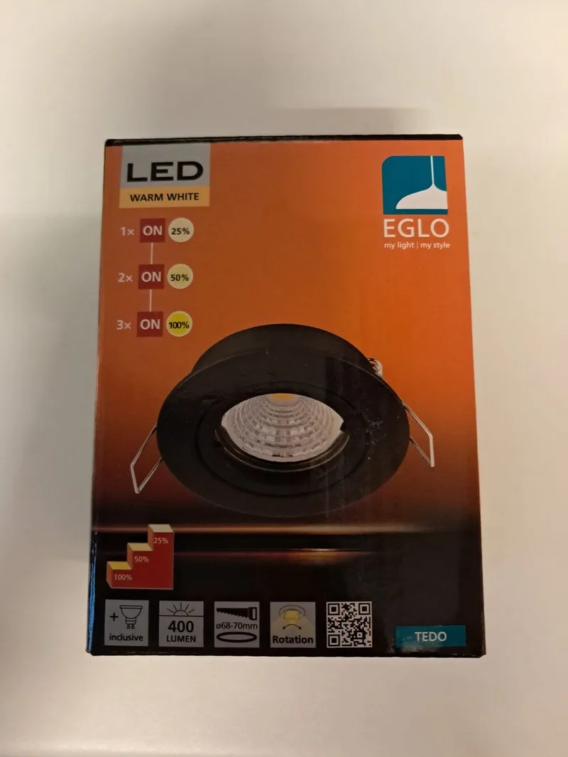 Tedo LED inbouwspot ⌀8cm dimbaar aluminium by EGLO in Black – product photo