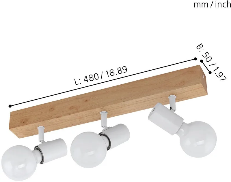 Townshend 3 - Plafondlamp - 3-lichts - E27 - eikenhout | wit von EGLO in Weiß – Produktfoto 4 von 5