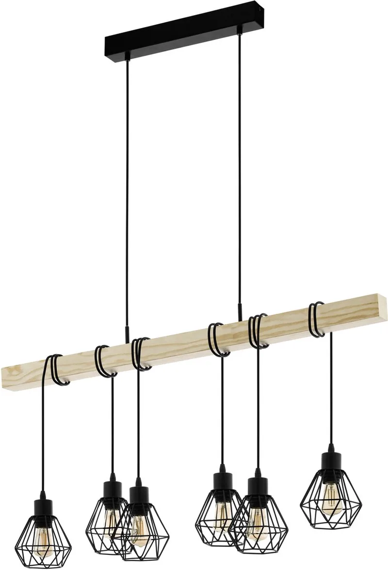 Townshend 5 Hanglamp - E27 - 100 cm - Zwart/Bruin - FSC Hout fra EGLO i Brun – produktbillede