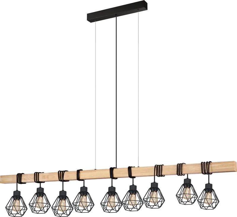 Townshend 5 Hanglamp - E27 - 150 cm - Zwart/Bruin - FSC Hout fra EGLO i Sort – produktbillede