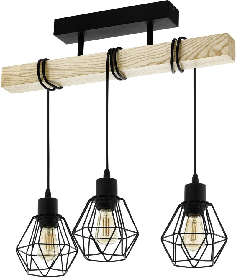 Townshend 5 Plafondlamp - E27 - 55 cm - Zwart/Bruin - FSC Hout van EGLO in Bruin – productfoto