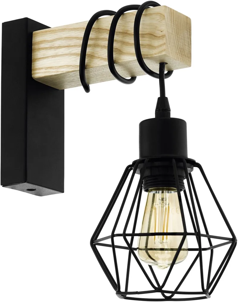 Townshend 5 Wandlamp - E27 - 27,5 cm - Hout - Zwart/Bruin - FSC Hout fra EGLO i Sort – produktbillede