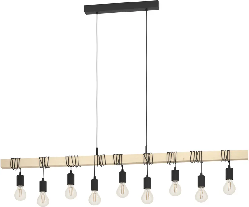 Townshend Hanglamp - E27 - 150 cm - Bruin/Zwart - FSC Hout de EGLO en Noir – photo produit
