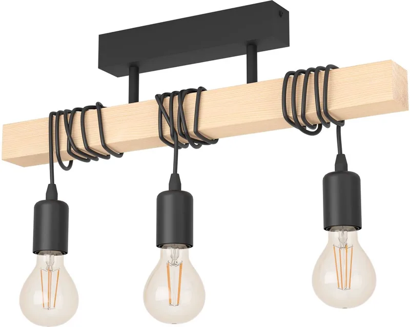 Townshend Plafondlamp - E27 - 55 cm - Zwart/Bruin - FSC Hout fra EGLO i Sort – produktbillede