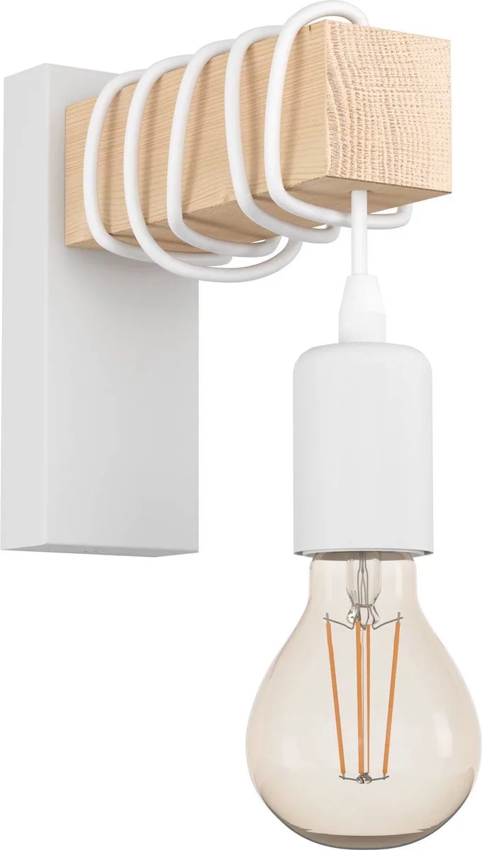 Townshend Wandlamp - E27 - 21,5 cm - Hout - Wit/Bruin - FSC Hout de EGLO en Blanc – photo produit