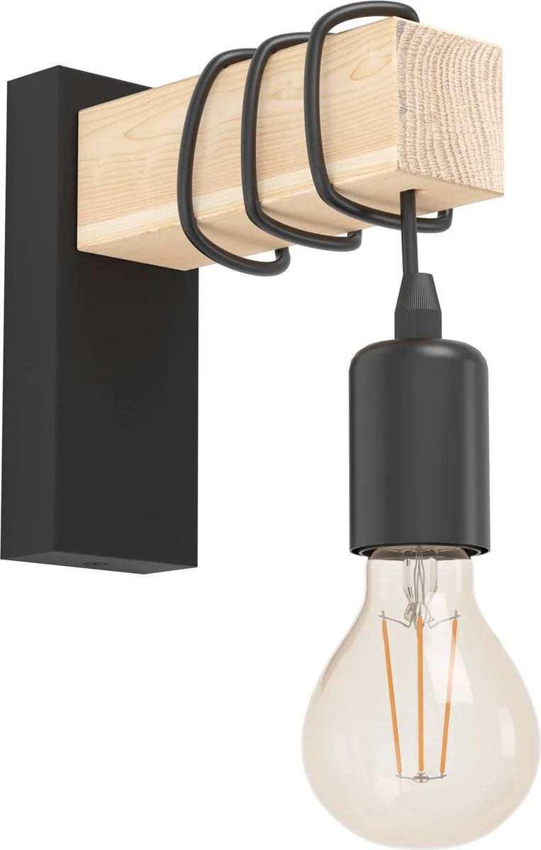 Townshend Wandlamp - E27 - 21,5 cm - Hout - Zwart/Bruin - FSC Hout fra EGLO i Sort – produktbillede