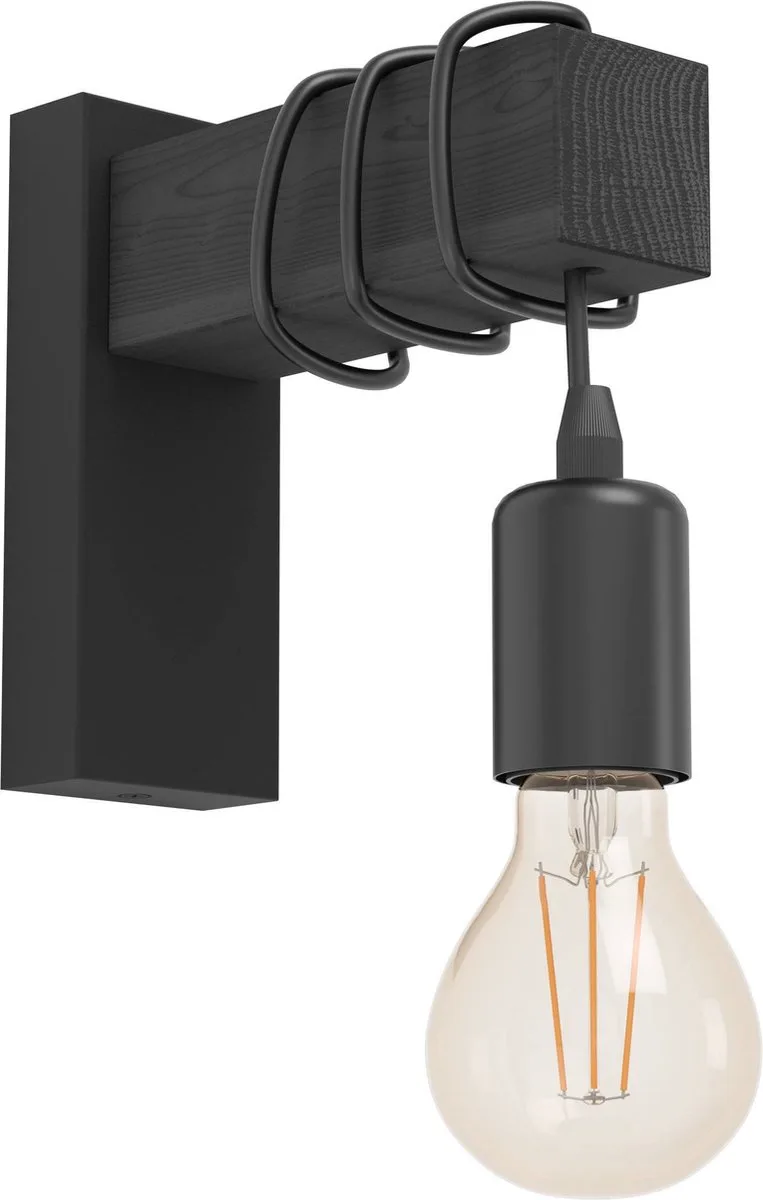 Townshend Wandlamp - E27 - 21,5 cm - Hout de EGLO en Noir – photo produit