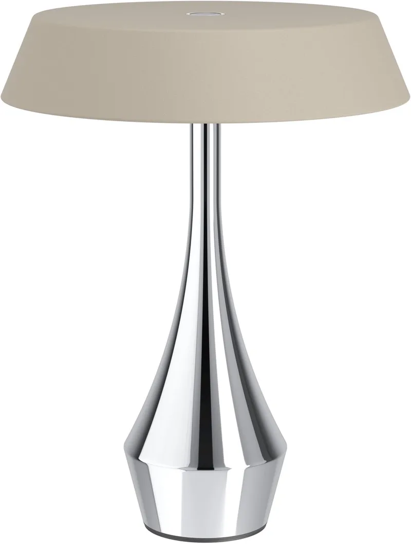 Turcio Tafellamp - Oplaadbaar - 20 cm - Chroom/Zandkleur/Beige - Instelbaar wit licht (warm, neutraal en daglicht) - Draadloos - Dimbaar - Buiten en Binnen by EGLO in Chrome – product photo