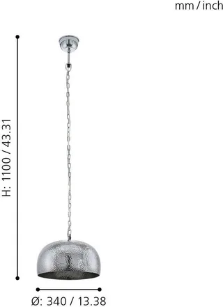 Vintage Dumphry - Hanglamp - 1 Lichts - ø340 mm. de EGLO en Chrome – photo produit 3 sur 3