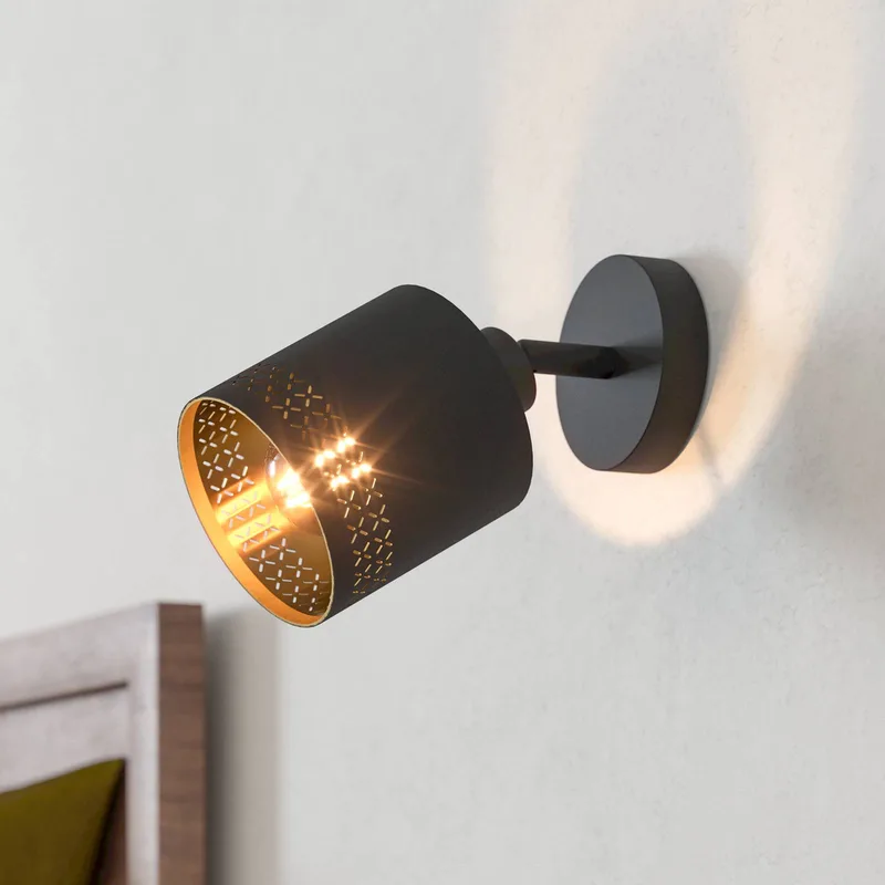 Wandspot Esteperra, zwart/goud, 1-lamp de EGLO en Noir, Or – photo produit