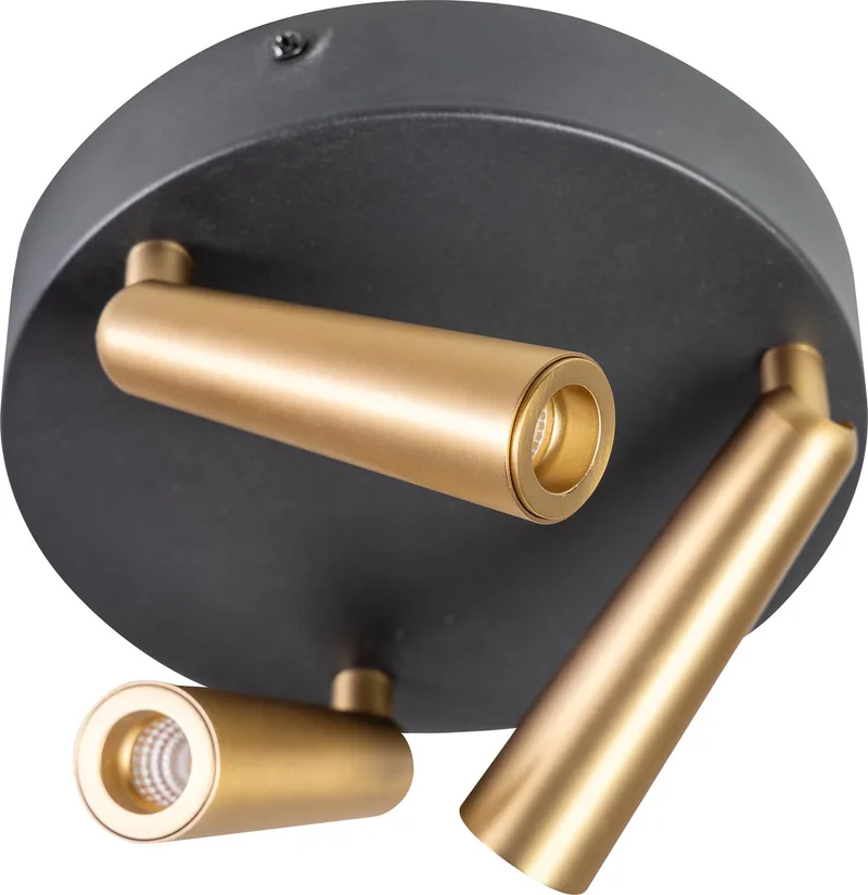 Barry Spot led 3x3w 2700k rond zwart+mat messing dimbaar W330xH165mm 3x66Lm de ETH en Goud Zwart – photo produit