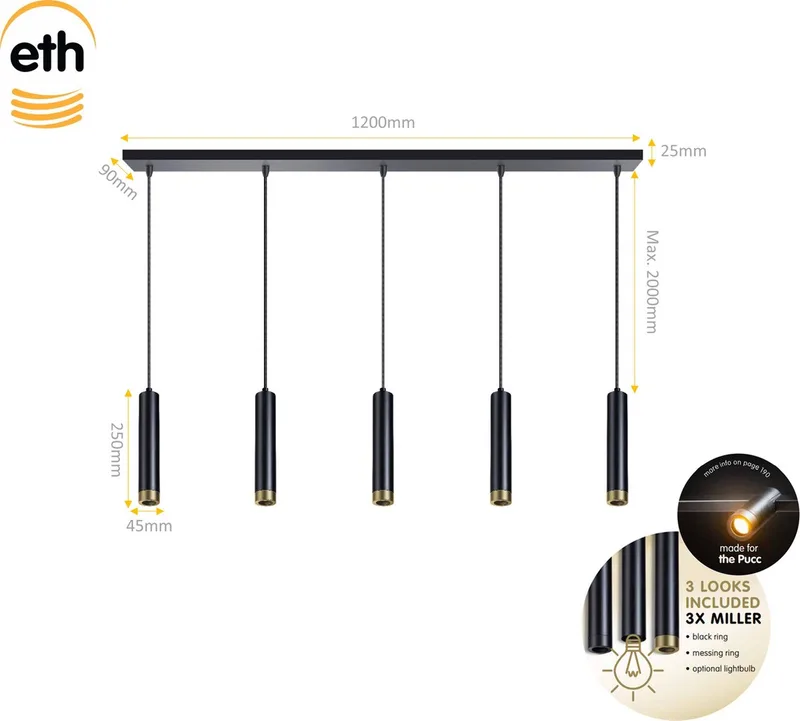 Hanglamp Miller fra ETH i Sort – produktbillede